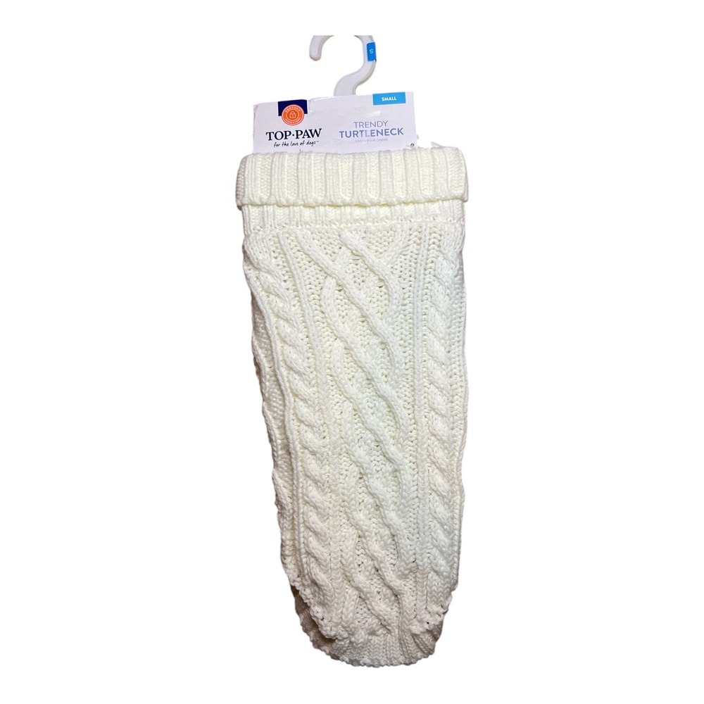 Top Paw Small Cream White Cable Knit Trendy Turtleneck Dog Sweater New